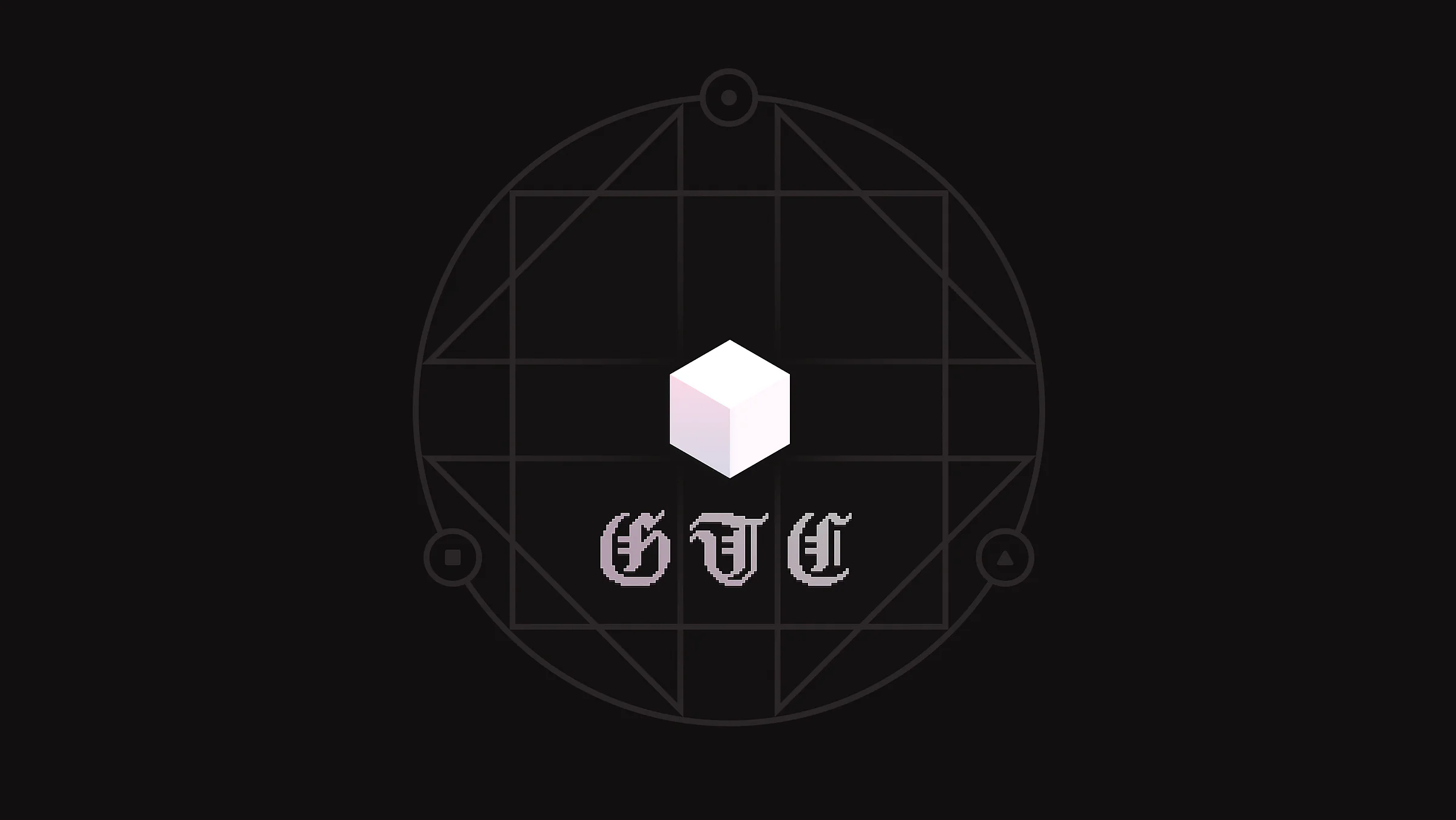 GTC design tokens emblem — white cube over a geometric grid, Global, Theme, Component