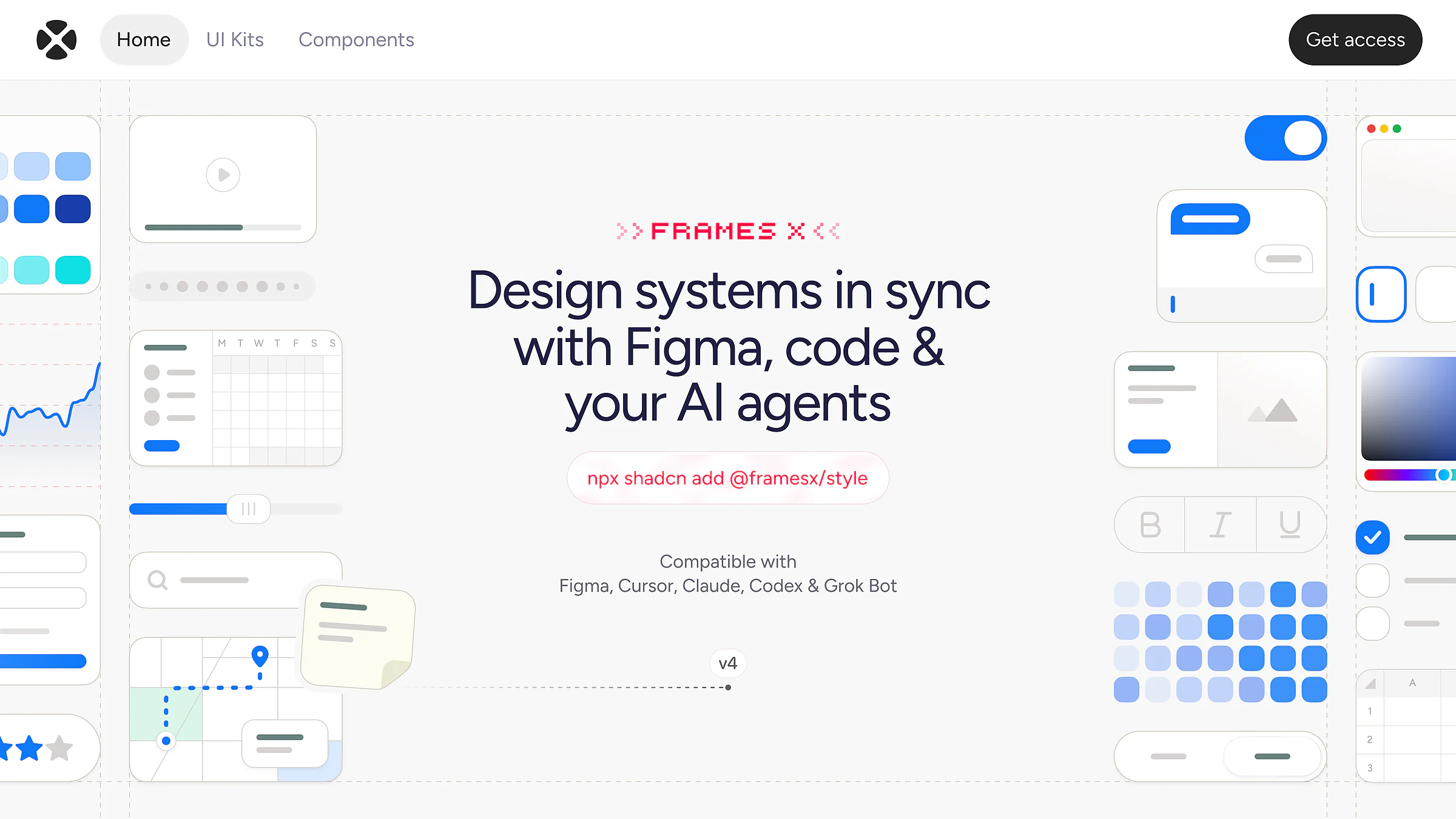 Frames X landing page — design systems in sync with Figma, code and your AI agents