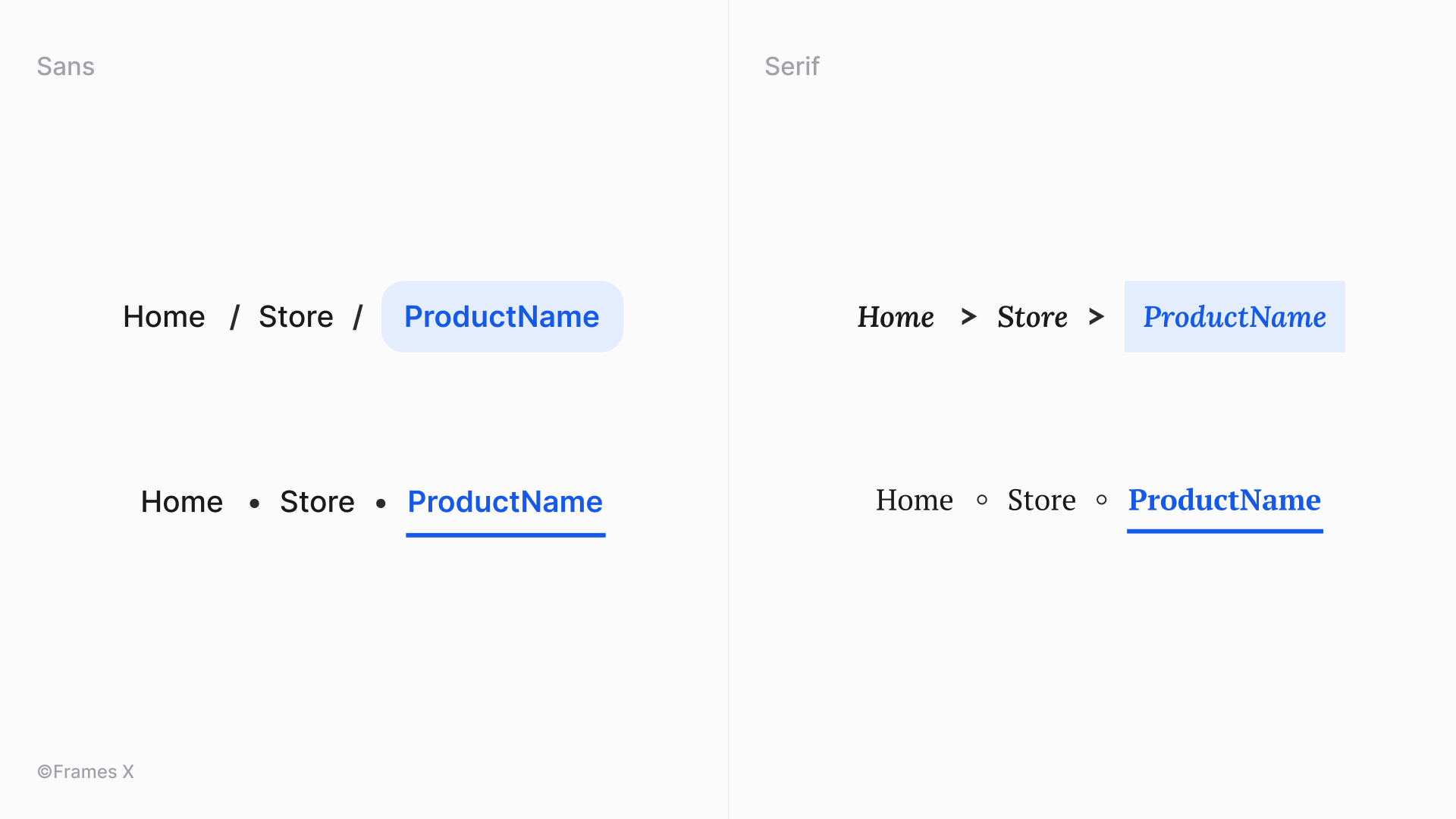 Breadcrumbs with text symbols