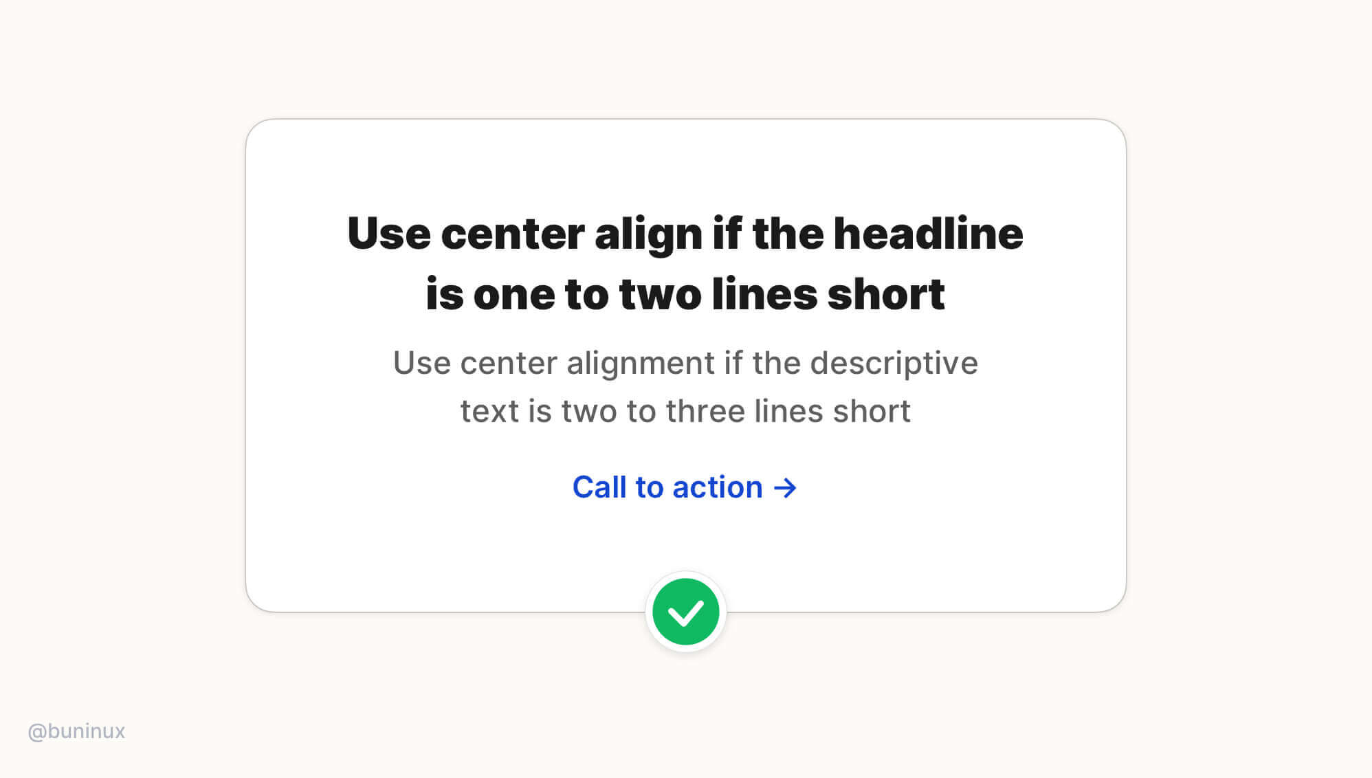 Use center alignment for headlines or small blocks  of text only